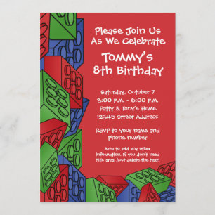 Pattern - Kids Building Blocks Birthday Party Invitation