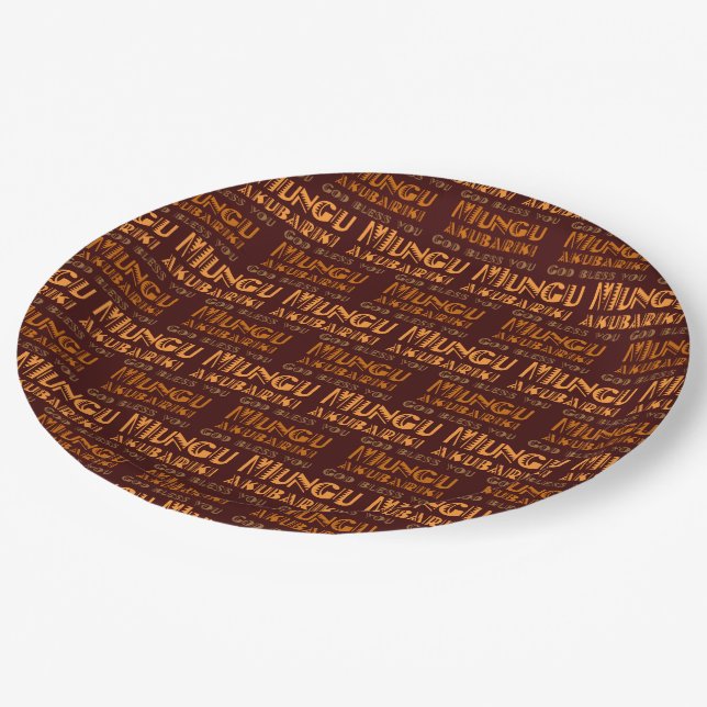 Pattern Mungu Akubariki, God Bless You in Swahili  Paper Plate (Angled)