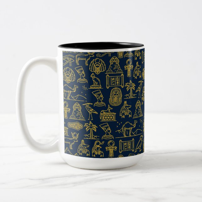 pattern of ancient Egyptian letters is repeated Two-Tone Coffee Mug (Left)