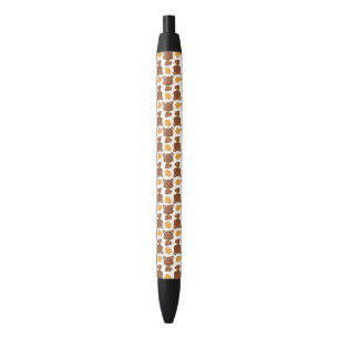 Pattern Of Bears, Cute Bears, Fall, Pumpkins Black Ink Pen