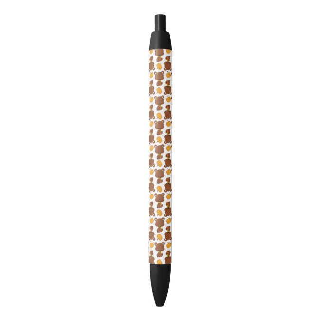 Pattern Of Bears, Cute Bears, Fall, Pumpkins Black Ink Pen (Front Vertical)