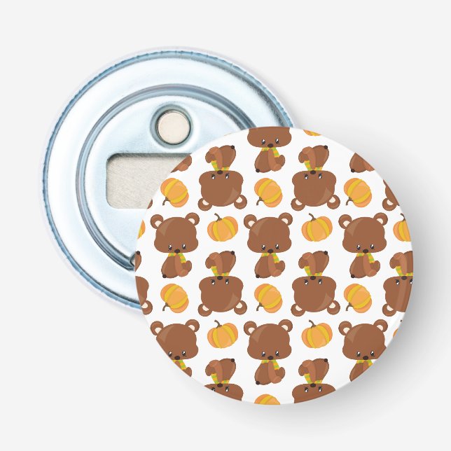 Pattern Of Bears, Cute Bears, Fall, Pumpkins Bottle Opener (Front)