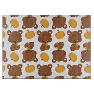 Pattern Of Bears, Cute Bears, Fall, Pumpkins Cutting Board