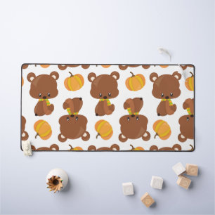 Pattern Of Bears, Cute Bears, Fall, Pumpkins Desk Mat