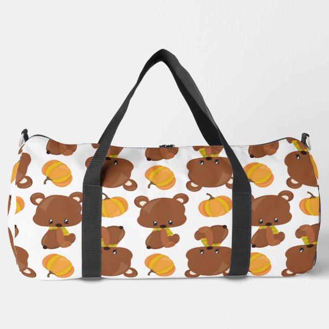 Pattern Of Bears, Cute Bears, Fall, Pumpkins Duffle Bag (Front)
