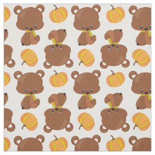 Pattern Of Bears, Cute Bears, Fall, Pumpkins Fabric