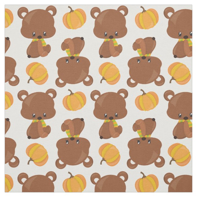 Pattern Of Bears, Cute Bears, Fall, Pumpkins Fabric (Swatch)