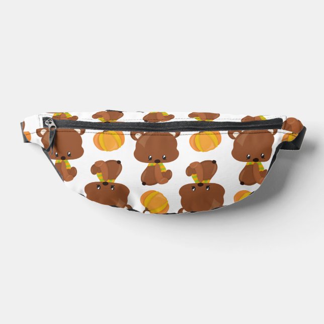 Pattern Of Bears, Cute Bears, Fall, Pumpkins Fanny Pack (Lay Down)