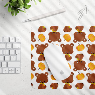 Pattern Of Bears, Cute Bears, Fall, Pumpkins Mouse Pad