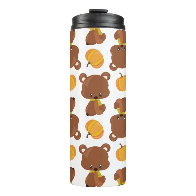Pattern Of Bears, Cute Bears, Fall, Pumpkins Thermal Tumbler (Front)