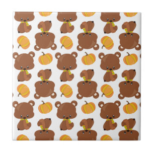 Pattern Of Bears, Cute Bears, Fall, Pumpkins Tile