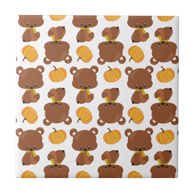 Pattern Of Bears, Cute Bears, Fall, Pumpkins Tile (Front)