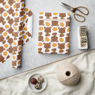 Pattern Of Bears, Cute Bears, Fall, Pumpkins Wrapping Paper