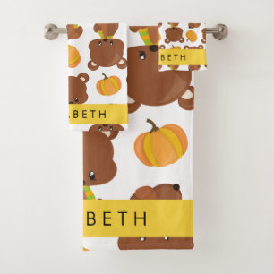 Pattern Of Bears, Cute Bears, Pumpkin, Your Name Bath Towel Set
