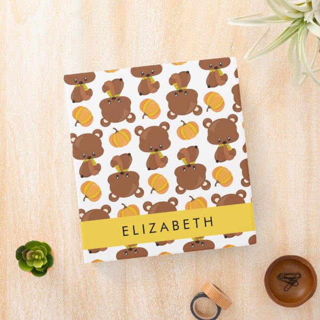 Pattern Of Bears, Cute Bears, Pumpkin, Your Name Binder (In Situ)