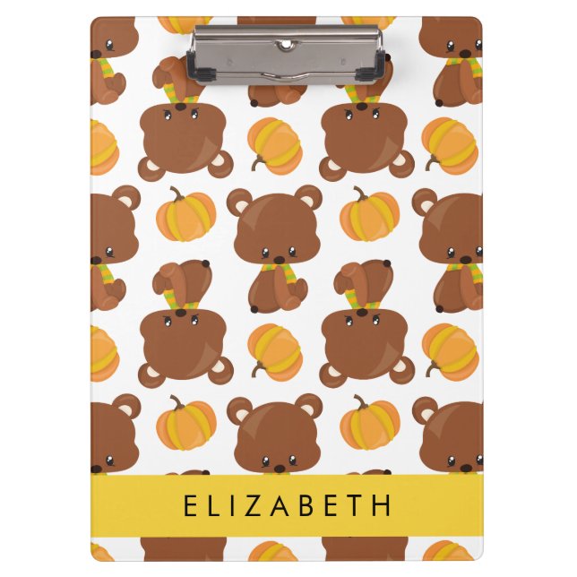 Pattern Of Bears, Cute Bears, Pumpkin, Your Name Clipboard (Front)