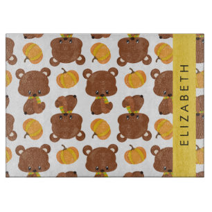 Pattern Of Bears, Cute Bears, Pumpkin, Your Name Cutting Board