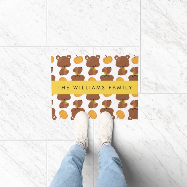 Pattern Of Bears, Cute Bears, Pumpkin, Your Name Doormat (Indoor)