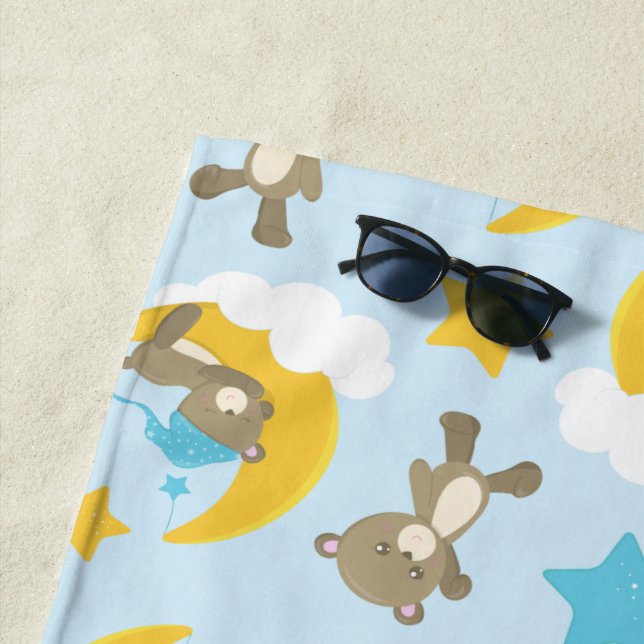 Pattern Of Bears, Cute Bears, Teddy Bears, Stars Beach Towel (In Situ)