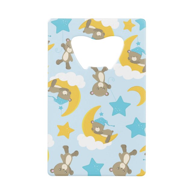 Pattern Of Bears, Cute Bears, Teddy Bears, Stars Credit Card Bottle Opener (Front)