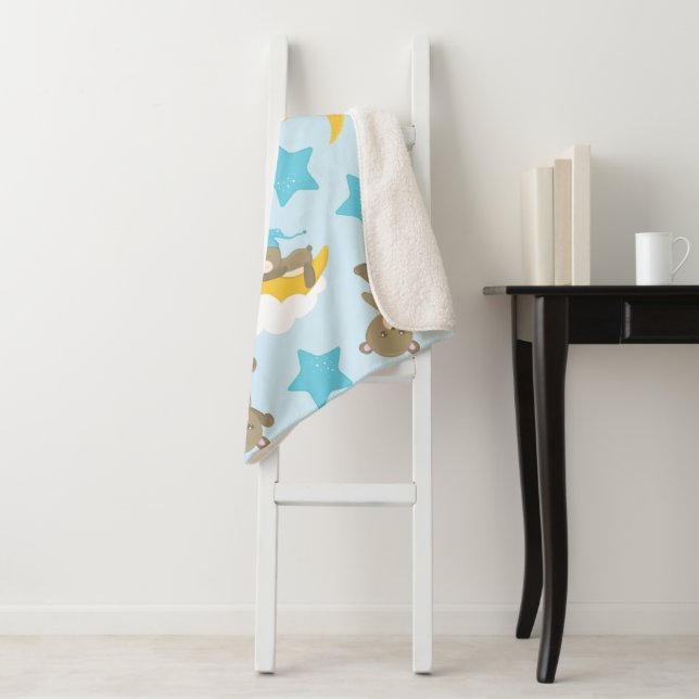 Pattern Of Bears, Cute Bears, Teddy Bears, Stars Sherpa Blanket (In Situ)