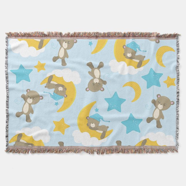 Pattern Of Bears, Cute Bears, Teddy Bears, Stars Throw Blanket (Front)