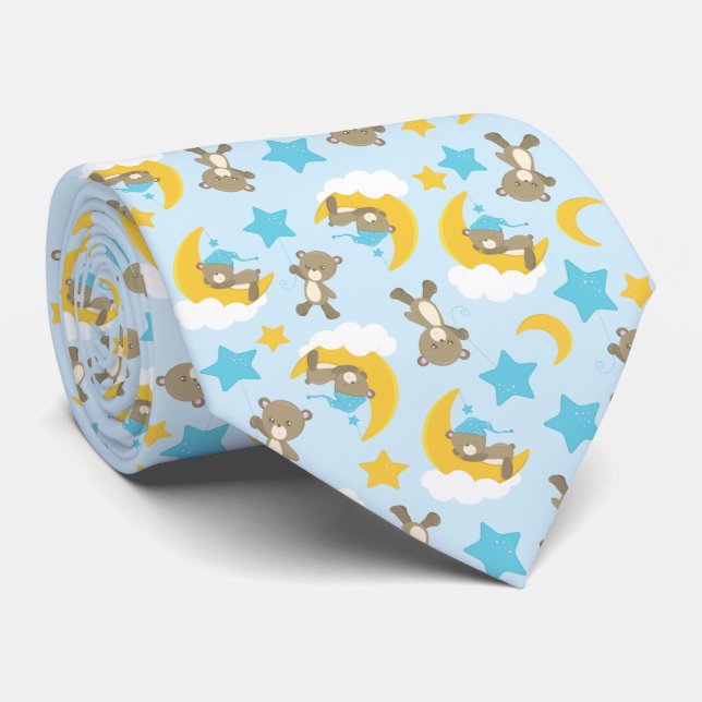 Pattern Of Bears, Cute Bears, Teddy Bears, Stars Tie (Rolled)