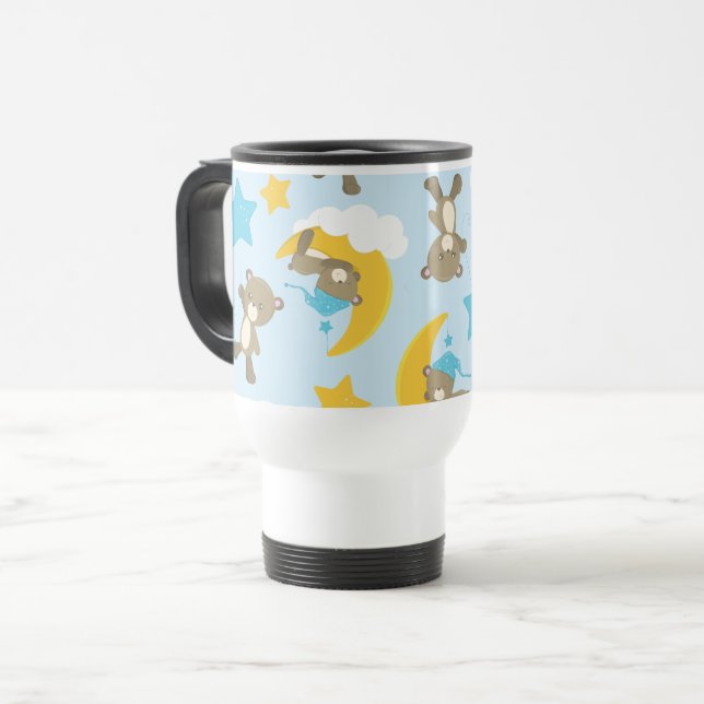 Pattern Of Bears, Cute Bears, Teddy Bears, Stars Travel Mug (Front Left)