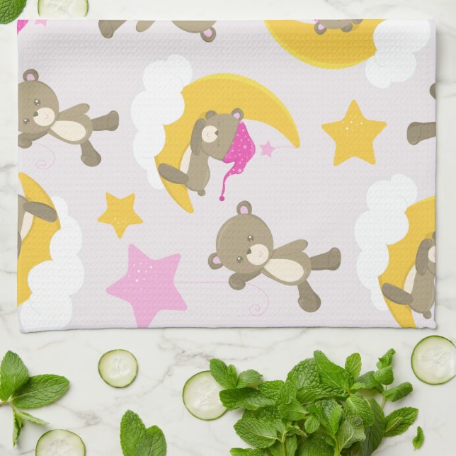 Pattern Of Bears, Teddy Bears, Cute Bears, Stars Kitchen Towel (Folded)