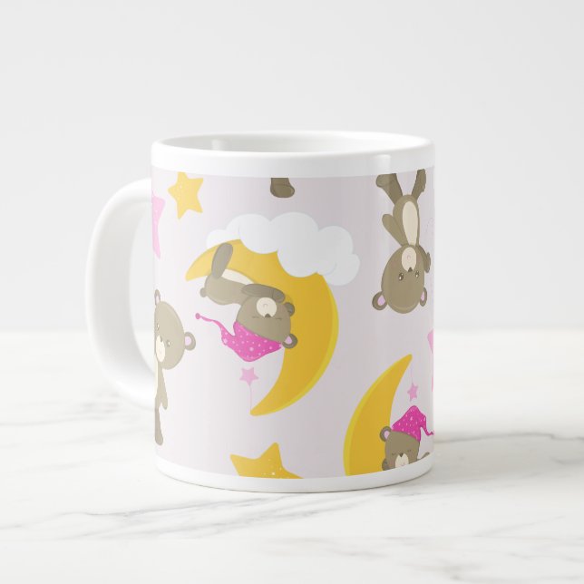 Pattern Of Bears, Teddy Bears, Cute Bears, Stars Large Coffee Mug (Front Left)