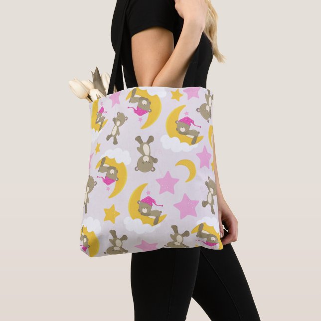 Pattern Of Bears, Teddy Bears, Cute Bears, Stars Tote Bag (Close Up)
