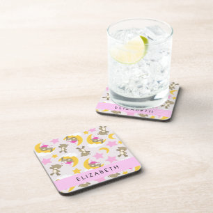 Pattern Of Bears, Teddy Bears, Stars, Your Name Coaster