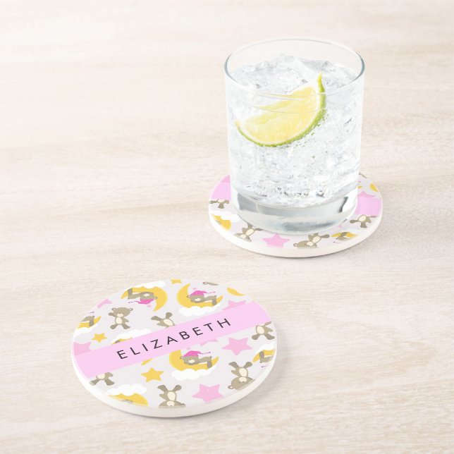 Pattern Of Bears, Teddy Bears, Stars, Your Name Coaster (Side)