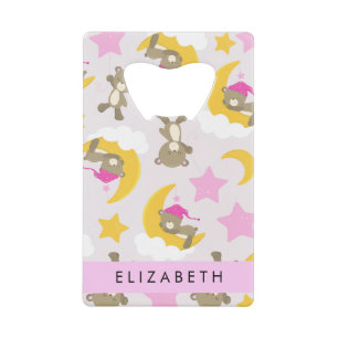 Pattern Of Bears, Teddy Bears, Stars, Your Name Credit Card Bottle Opener