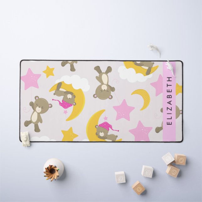 Pattern Of Bears, Teddy Bears, Stars, Your Name Desk Mat (Kids Table)