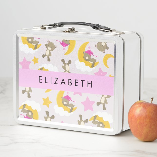 Pattern Of Bears, Teddy Bears, Stars, Your Name Metal Lunch Box (In Situ)