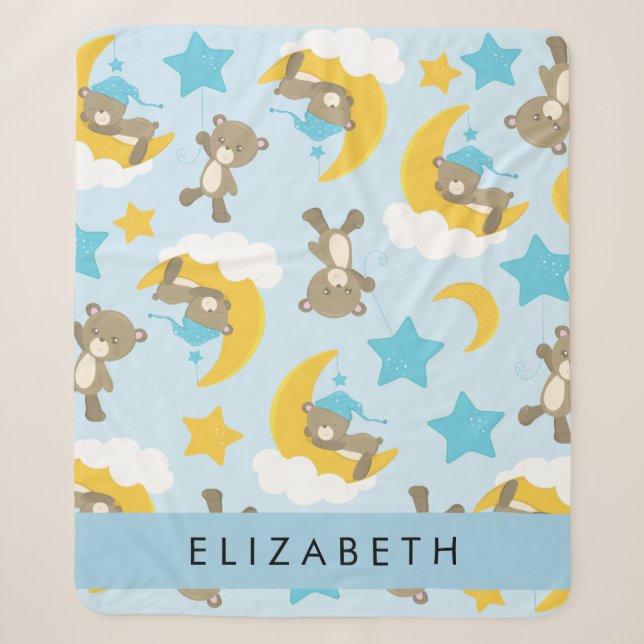 Pattern Of Bears, Teddy Bears, Stars, Your Name Sherpa Blanket (Front)