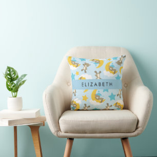 Pattern Of Bears, Teddy Bears, Stars, Your Name Throw Pillow
