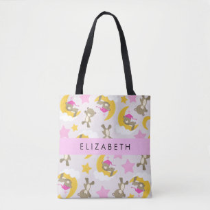 Pattern Of Bears, Teddy Bears, Stars, Your Name Tote Bag