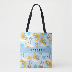 Pattern Of Bears, Teddy Bears, Stars, Your Name Tote Bag