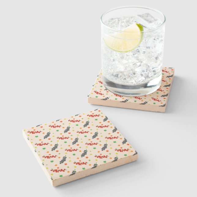 Pattern Of Berries, Redberry, Blueberry, Fruit Stone Coaster (Side)