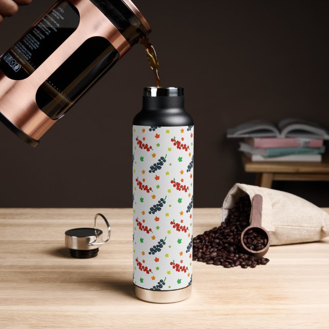 Pattern Of Berries, Redberry, Blueberry, Fruit Water Bottle (Coffee)