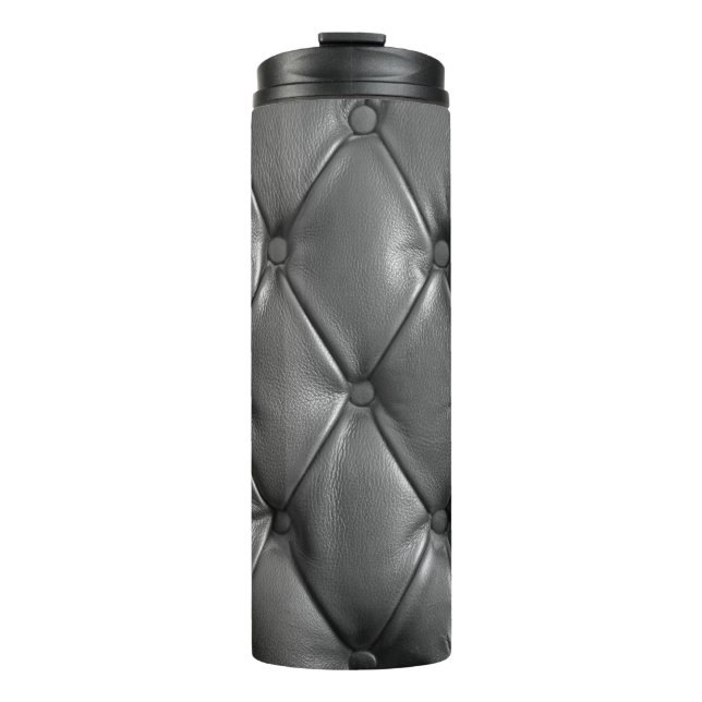 pattern of black genuine leather texture using as  thermal tumbler (Front)