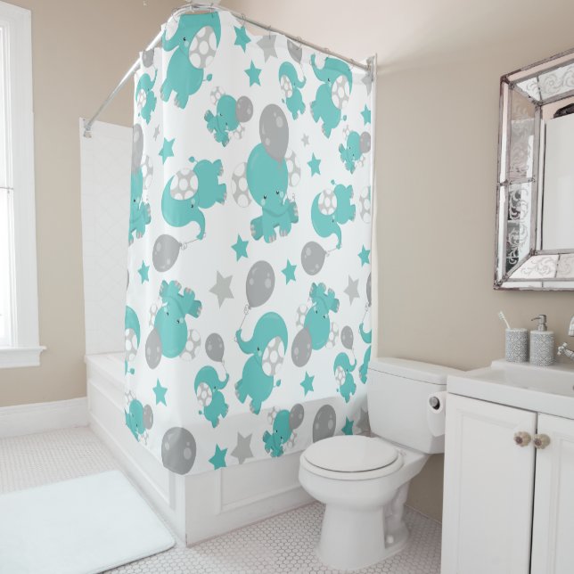 Pattern Of Blue Elephants, Cute Elephants, Stars (In Situ)