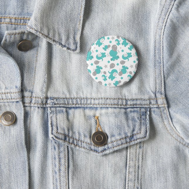 Pattern Of Blue Elephants, Cute Elephants, Stars 2 Inch Round Button (In Situ)