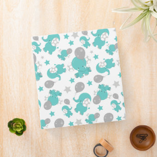 Pattern Of Blue Elephants, Cute Elephants, Stars Binder