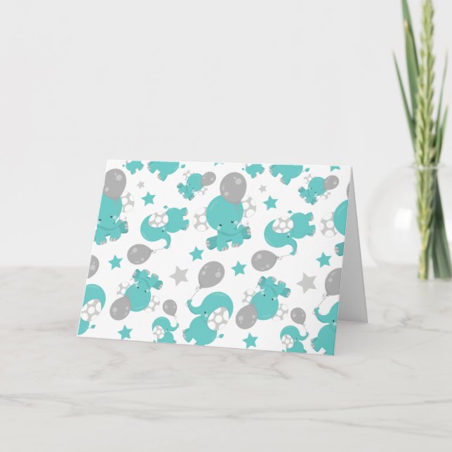 Pattern Of Blue Elephants, Cute Elephants, Stars Card (Front)