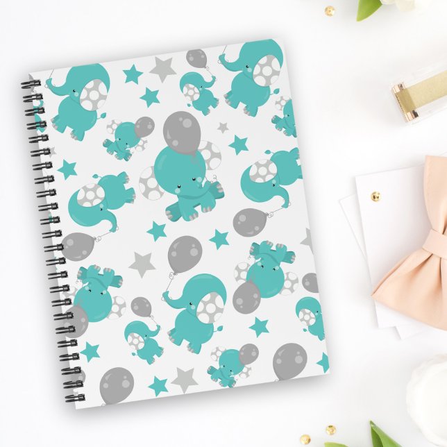 Pattern Of Blue Elephants, Cute Elephants, Stars Notebook (Creator Uploaded)