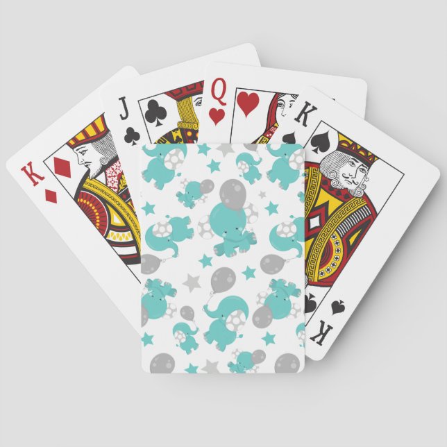 Pattern Of Blue Elephants, Cute Elephants, Stars Playing Cards (Back)