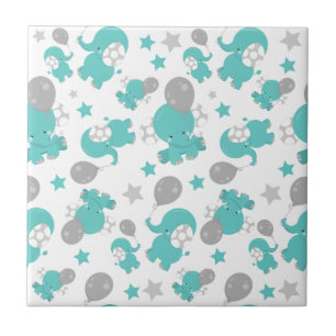 Pattern Of Blue Elephants, Cute Elephants, Stars Tile